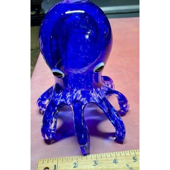 Vtg 7in Glass Hand Blown Blue Clear Octopus Paperweight Sea Creature Ocean Life - Picture 10 of 10